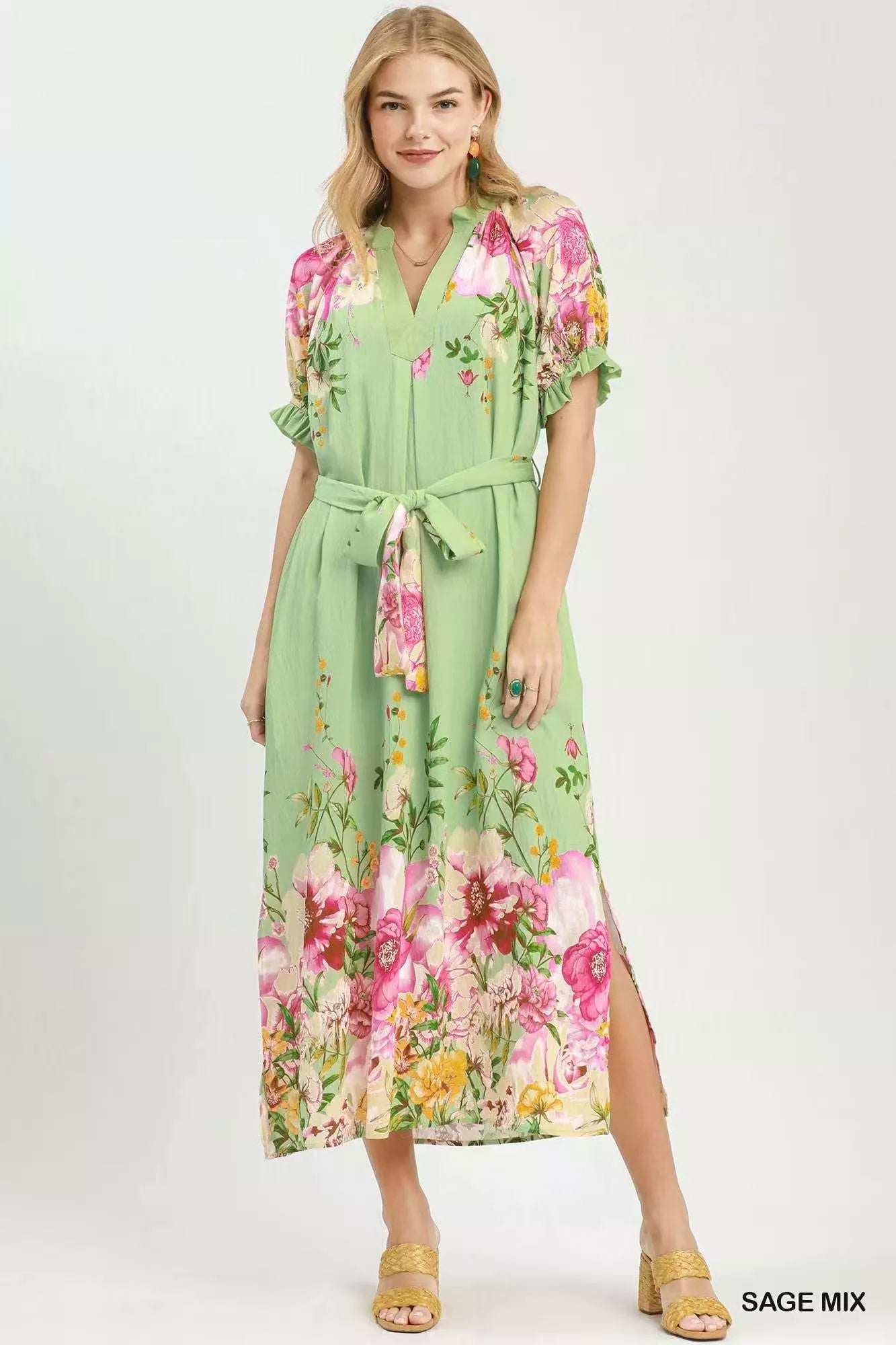 Umgee Mix Floral Border Print Midi Dress on Simply Obsessed