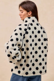 BIBI Polka Dot Sherpa Half Zip Up Top with Side Pocket on Simply Obsessed