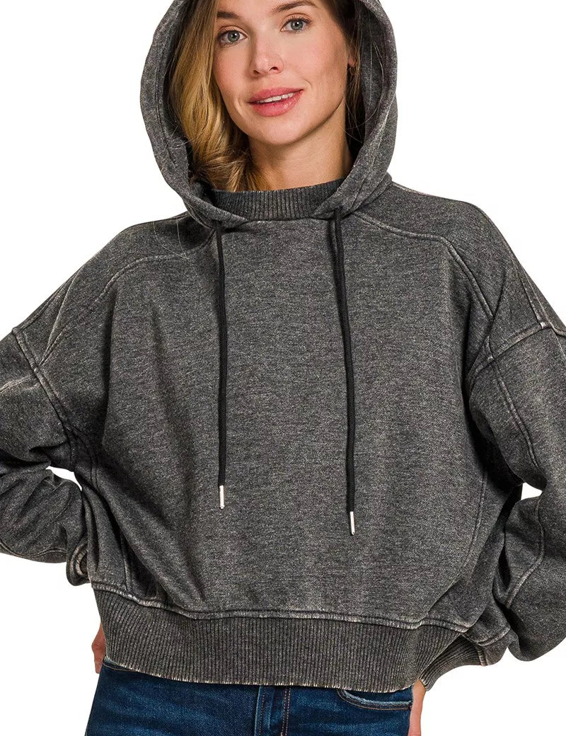 ZENANA Acid Wash Fleece Hoodie on Simply Obsessed