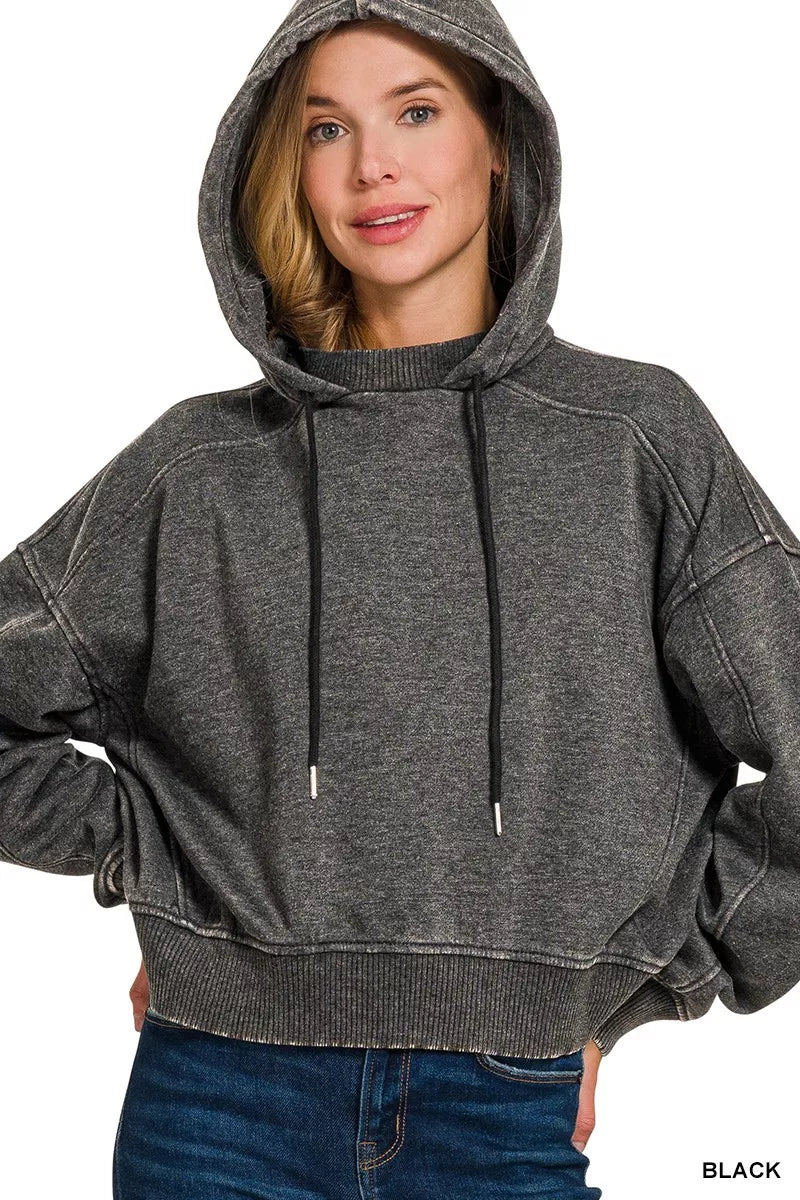 ZENANA Acid Wash Fleece Hoodie on Simply Obsessed