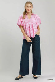 UMGEE Smocked Yoke Puff Sleeve Gingham Blouse on Simply Obsessed
