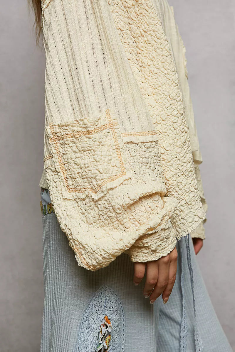 POL V-Neck Long Sleeve Top with Stitch Detail on Simply Obsessed
