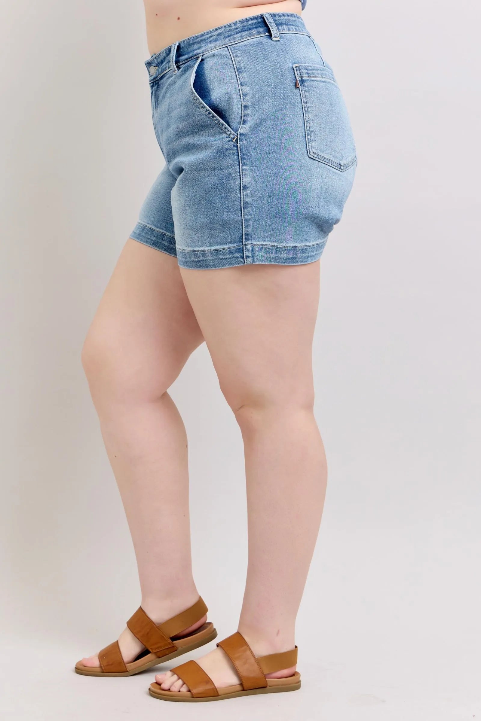 Judy Blue Plus Size High Rise Denim Shorts on Simply Obsessed