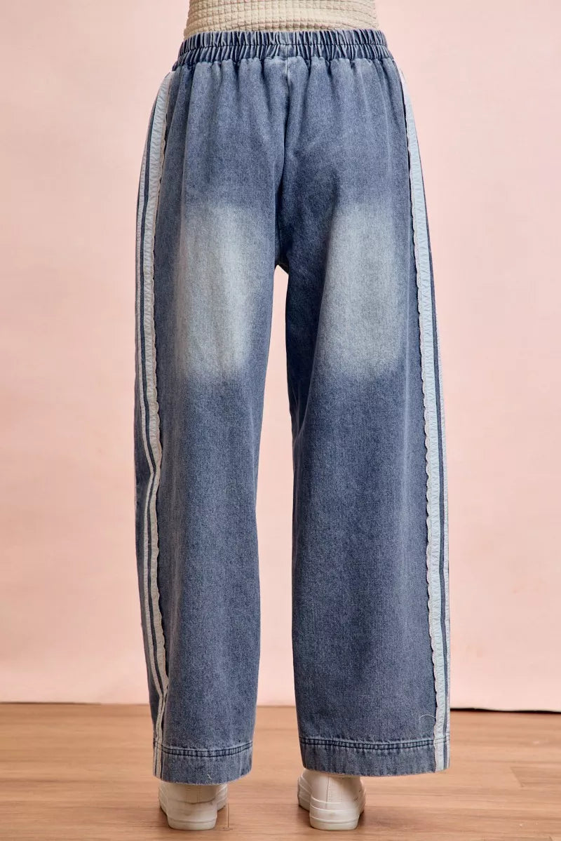 BIBI Washed Lace Contrast Sided Jeans on Simply Obsessed