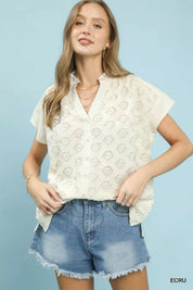 UMGEE Lace Button-Front Top on Simply Obsessed