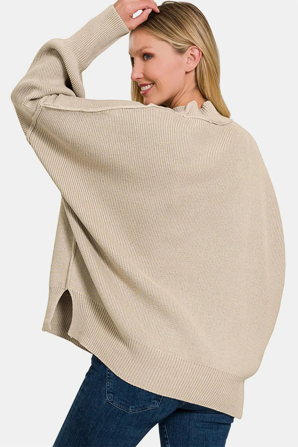 ZENANA Side Sit Oversize Sweater on Simply Obsessed