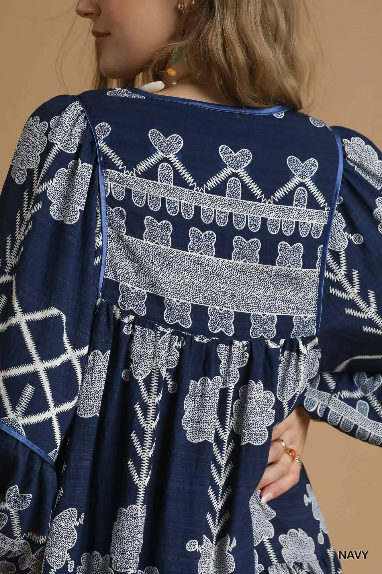 UMGEE Tribal Print Dress with Tie Neck on Simply Obsessed