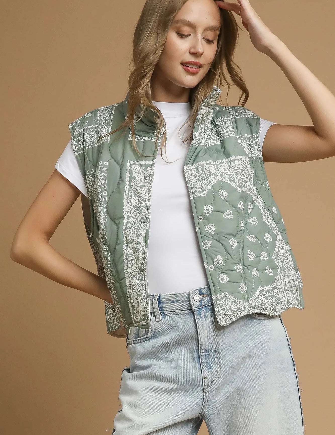 UMGEE Bandana Print Quilted Puffer Vest on Simply Obsessed