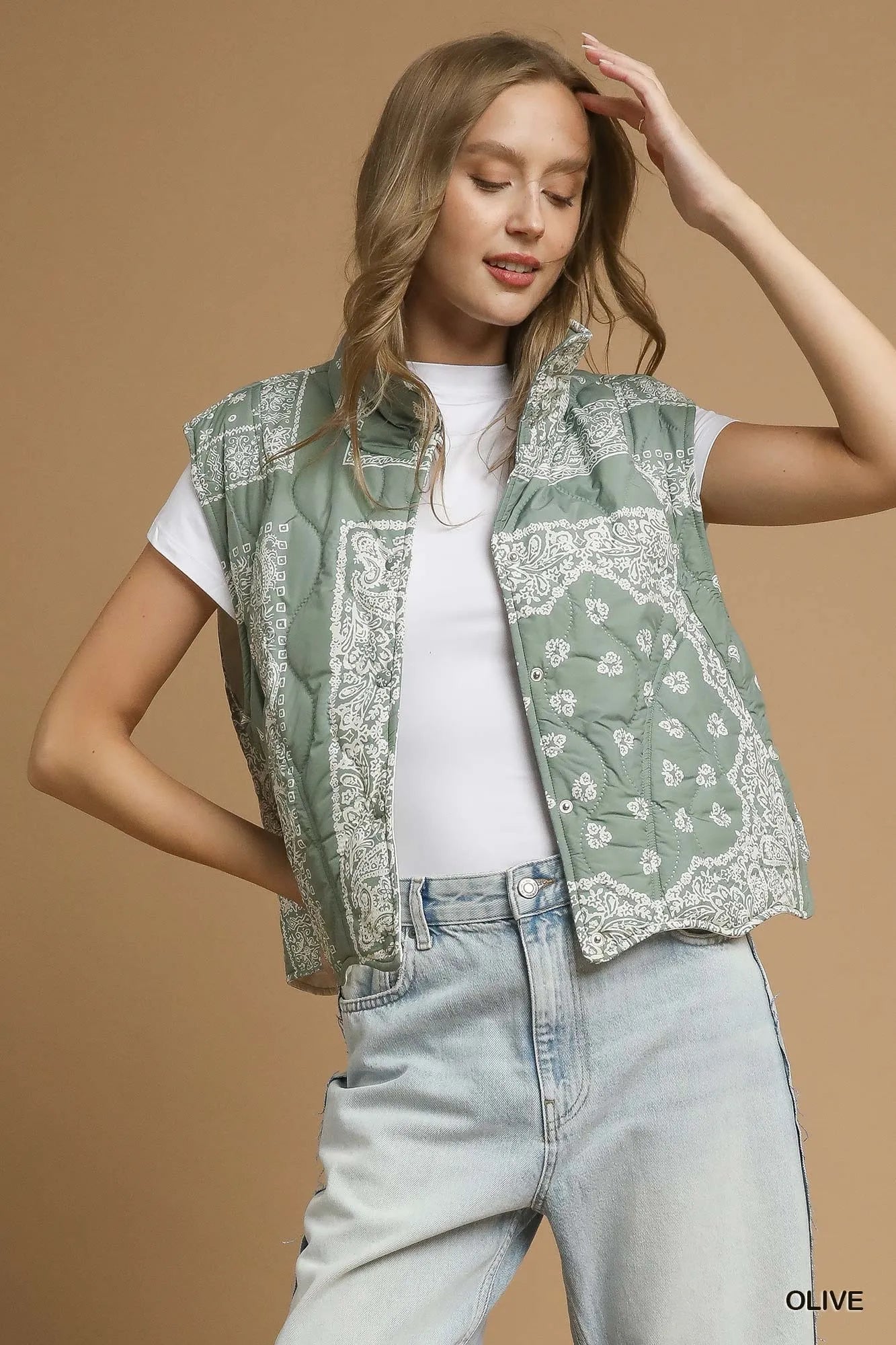 UMGEE Bandana Print Quilted Puffer Vest on Simply Obsessed