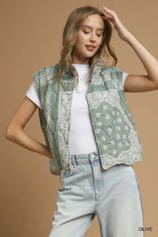 UMGEE Bandana Print Quilted Puffer Vest on Simply Obsessed