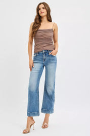 RISEN Full Size Mid Rise Crop Straight Jeans with Taylor Cuffed Plus Size on Simply Obsessed