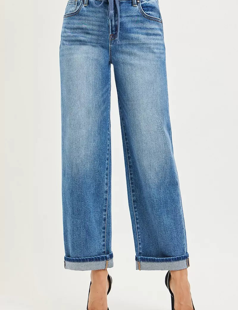 RISEN Elastic Band Slouch Ankle Boyfriend Cuffed Hem Jeans on Simply Obsessed