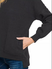 Zenana Full Size Fleece Hi-low Boyfriend Sweatshirts with Pockets Plus Size on Simply Obsessed
