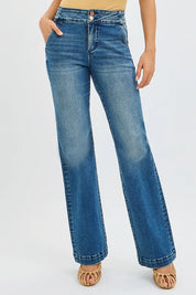 RISEN Full Size Tummy Control High Rise Bootcut Jeans with Double Button Waistband Plus Size on Simply Obsessed