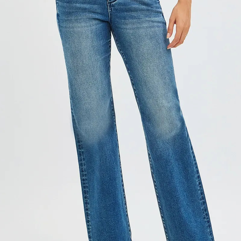 RISEN Full Size Tummy Control High Rise Bootcut Jeans with Double Button Waistband Plus Size on Simply Obsessed
