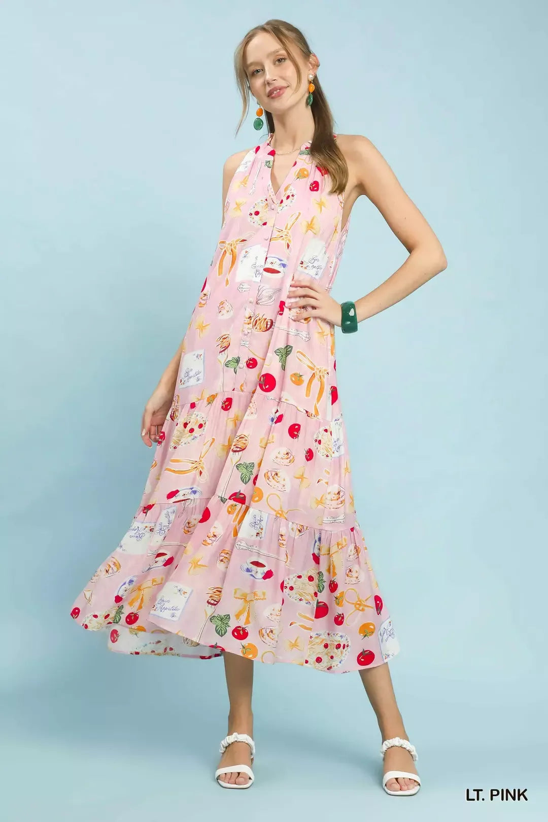 UMGEE Abstract Print Tiered Halter Midi Dress on Simply Obsessed
