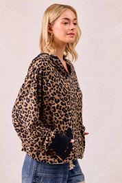 BiBi Leopard Print Waffle Half Zip Up Hoodie W Pocket on Simply Obsessed