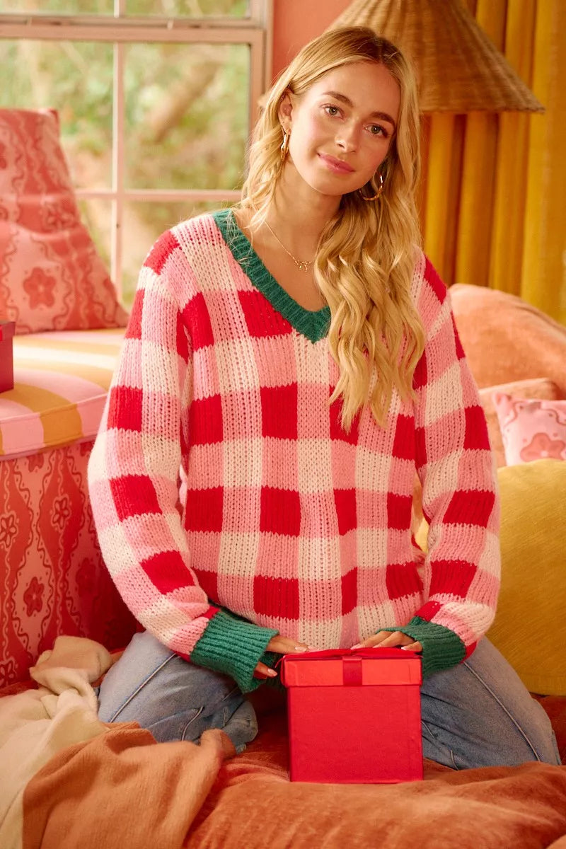 BiBi Christmas Theme Checker Board Sweater on Simply Obsessed