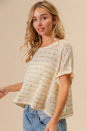 BiBi Striped Popcorn Knit Top on Simply Obsessed