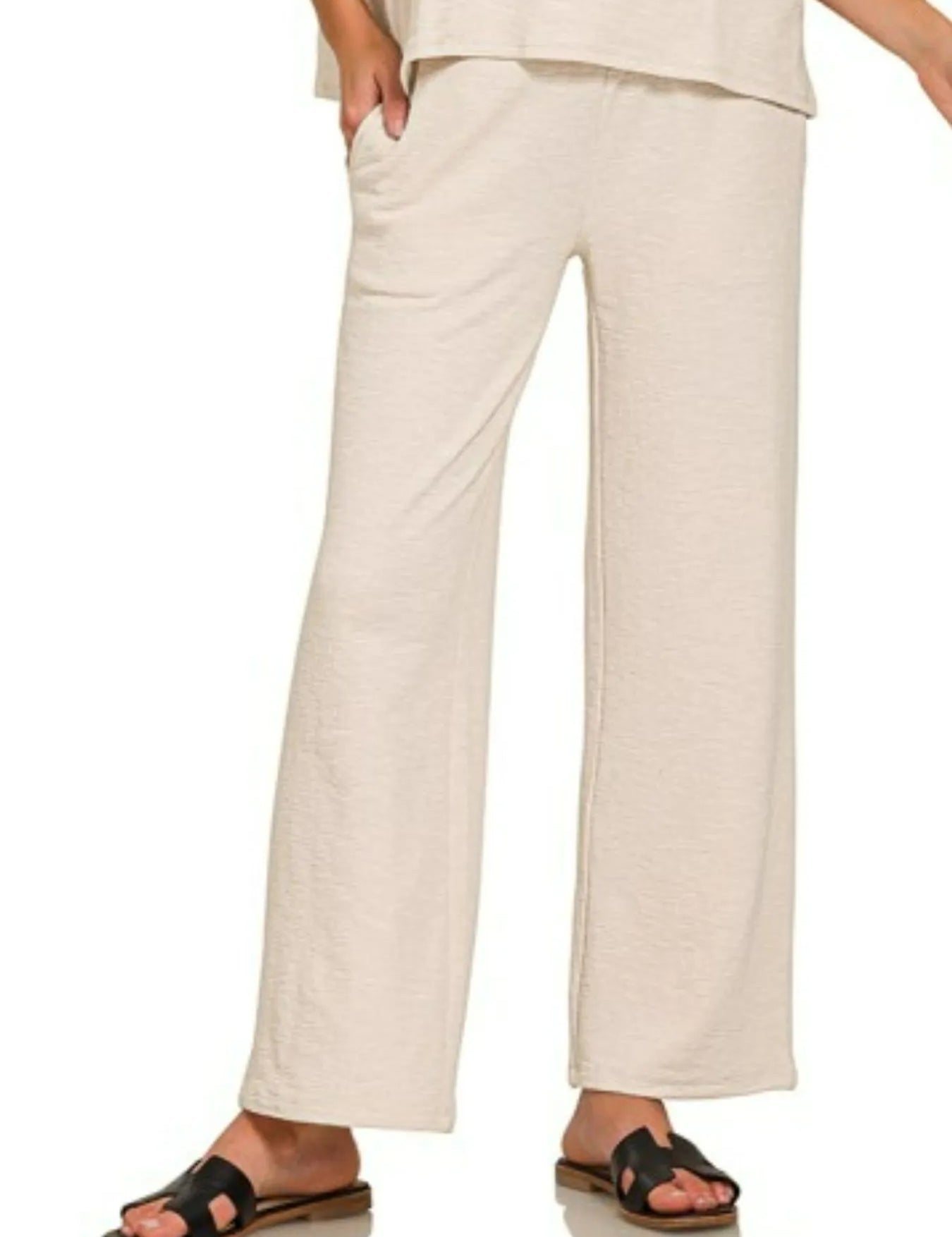 ZENANA Slub Short Sleeve T-Shirt and Pants Set on Simply Obsessed