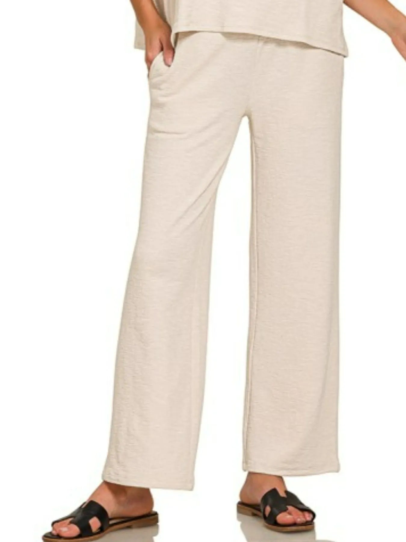 ZENANA Slub Short Sleeve T-Shirt and Pants Set on Simply Obsessed