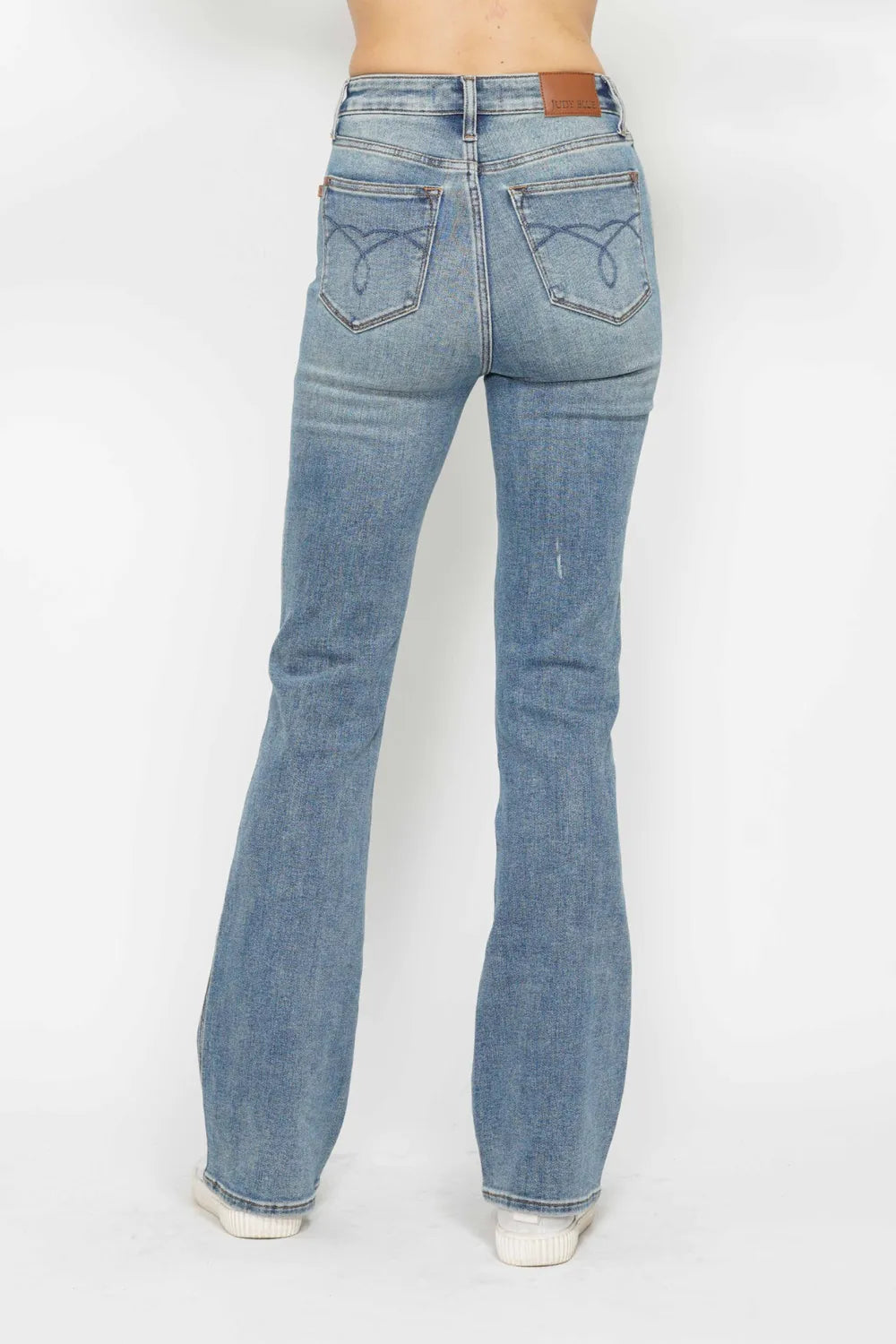 JUDY BLUE Full Size Tummy Control Back Embroidered Pocketed Bootcut Jeans Plus Size on Simply Obsessed