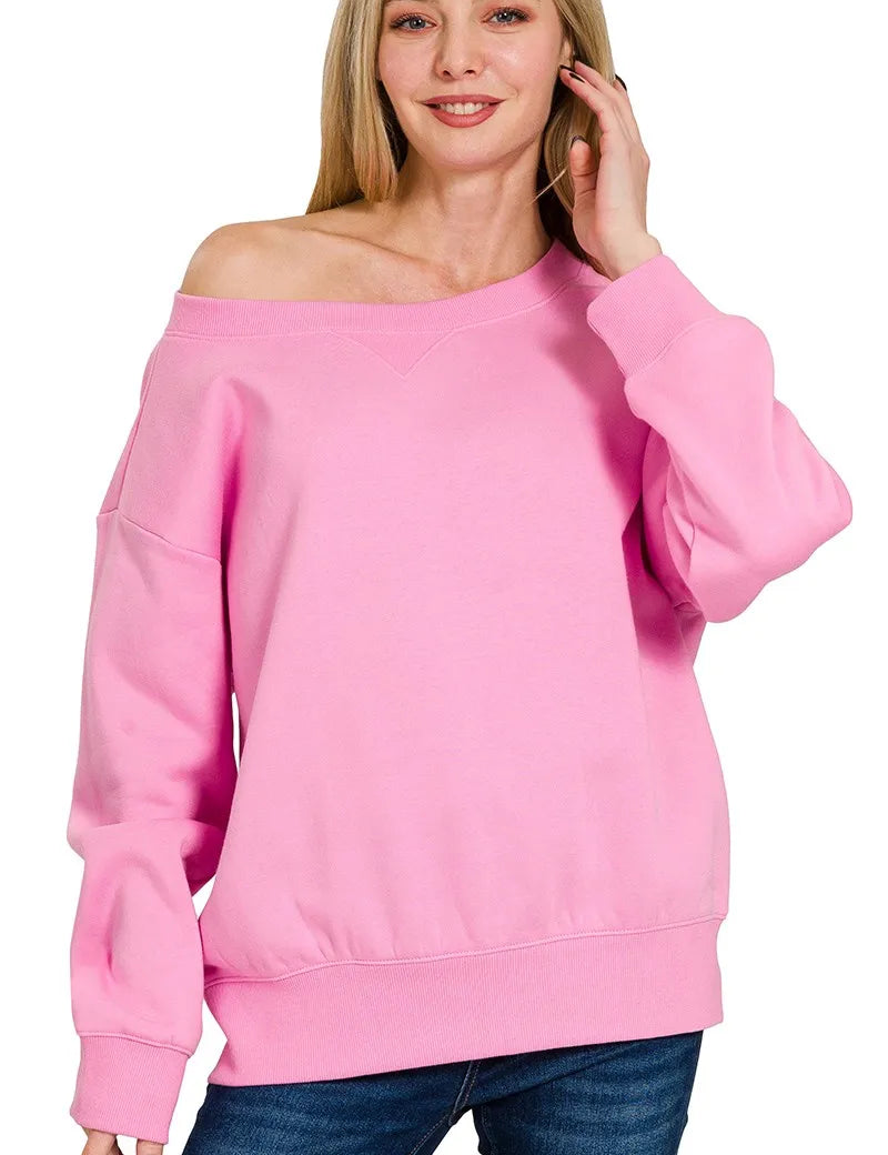 Zenana Fleece Boat Neck Sweatshirt on Simply Obsessed