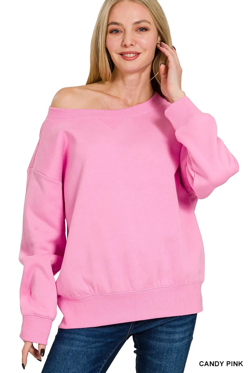 Zenana Fleece Boat Neck Sweatshirt on Simply Obsessed