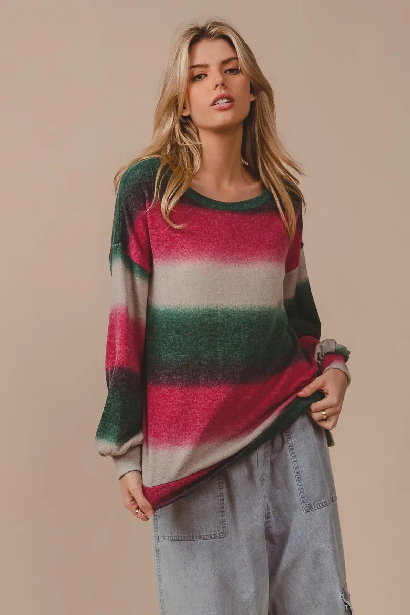 BiBi Striped Gradation Print Knit Top on Simply Obsessed