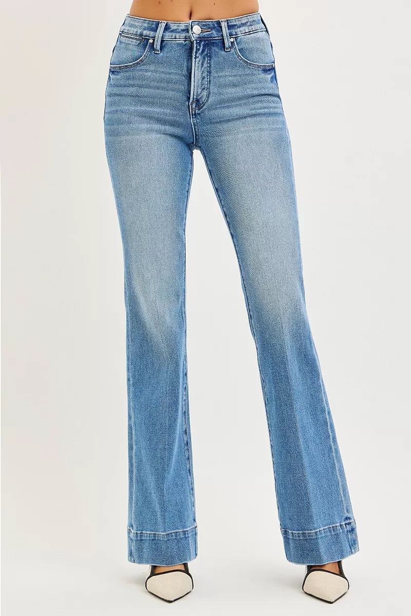 RISEN Tummy Control 4 Way Stretch Mid Rise Flare Jeans on Simply Obsessed