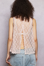 POL Printed Woven Lace Back Round Neck Sleeveless Top **SALE** on Simply Obsessed
