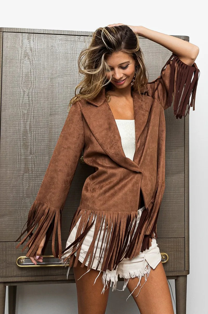 BiBi Single Blazer with Fringed Hem on Simply Obsessed