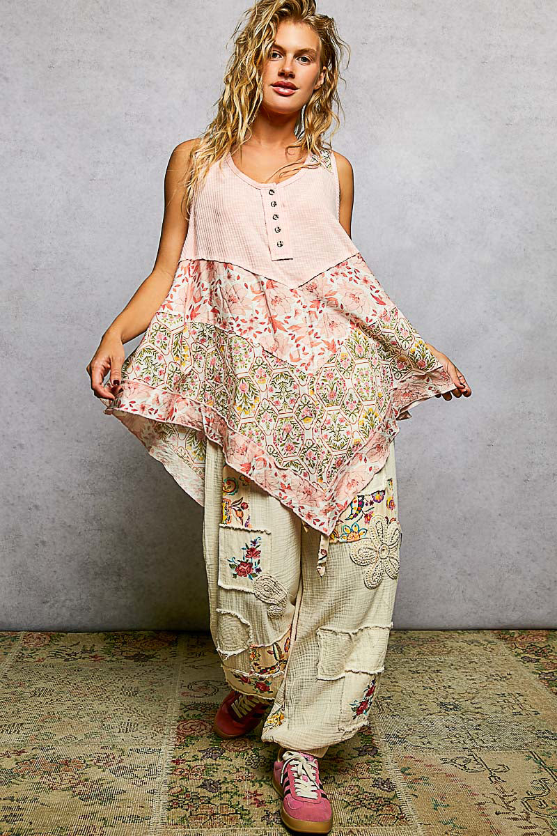 POL Round Neck Ribbed Tank with Woven Print Patch **Doorbuster** on Simply Obsessed