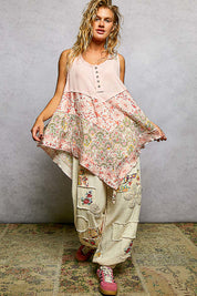 POL Round Neck Ribbed Tank with Woven Print Patch **Doorbuster** on Simply Obsessed