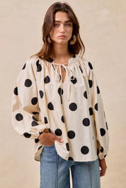 BIBI Polka Dot Exaggerated Balloon Sleeves Blouse on Simply Obsessed