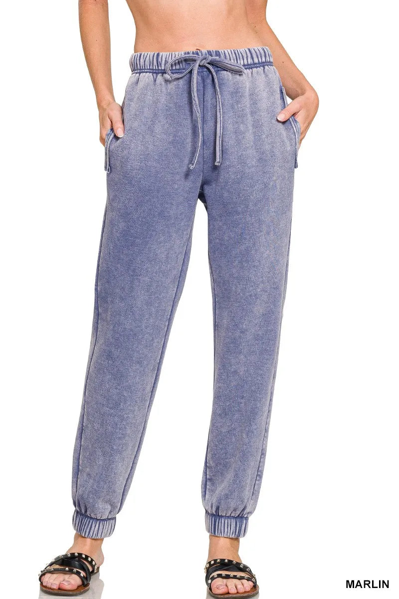 Zenana Acid Wash Fleece Sweatpants with Pockets on Simply Obsessed