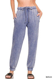 Zenana Acid Wash Fleece Sweatpants with Pockets on Simply Obsessed