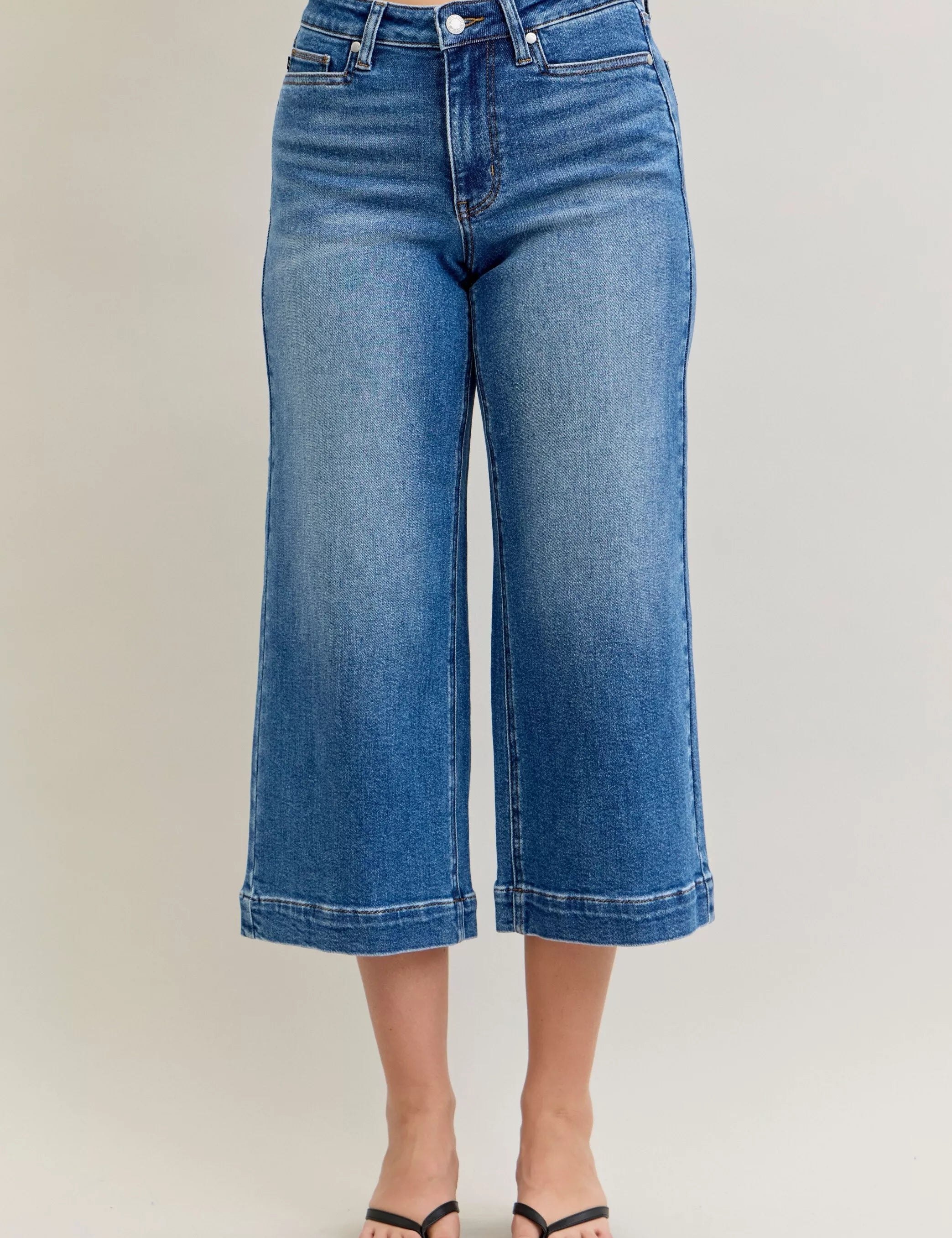 Judy Blue Mid Rise Crop Wide Leg Jeans on Simply Obsessed