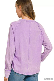 ZENANA Washed Round Neck Long Sleeve Top on Simply Obsessed