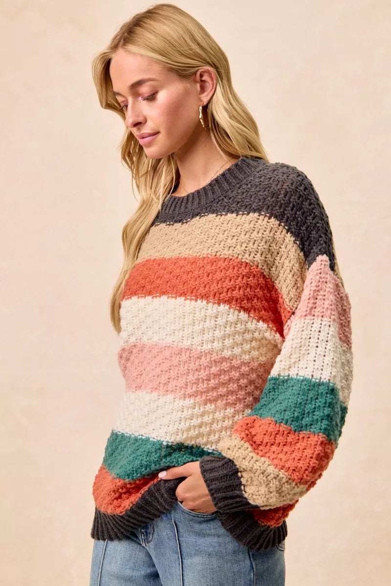 BiBi Stripes Color Block Chunky Sweater on Simply Obsessed