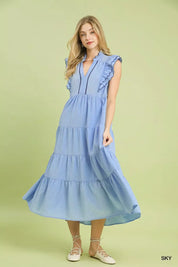 UMGEE Seersucker Ruffle Sleeve Tiered Midi Dress **DEBUT SALE** on Simply Obsessed