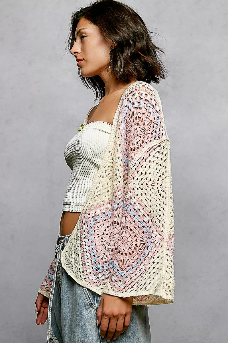 POL Open Front Crochet Cardigan with Granny Square Pattern on Simply Obsessed
