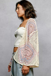 POL Open Front Crochet Cardigan with Granny Square Pattern on Simply Obsessed