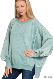 ZENANA Acid Washed Batwing Sleeve Fleece Sweatshirt on Simply Obsessed