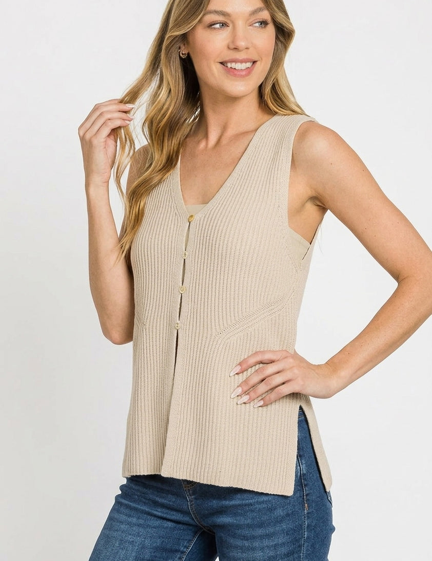 ZENANA 4 Buttons Ribbed Sweater Vest on Simply Obsessed