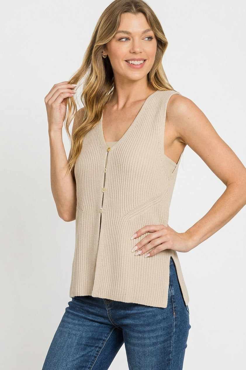 ZENANA 4 Buttons Ribbed Sweater Vest on Simply Obsessed