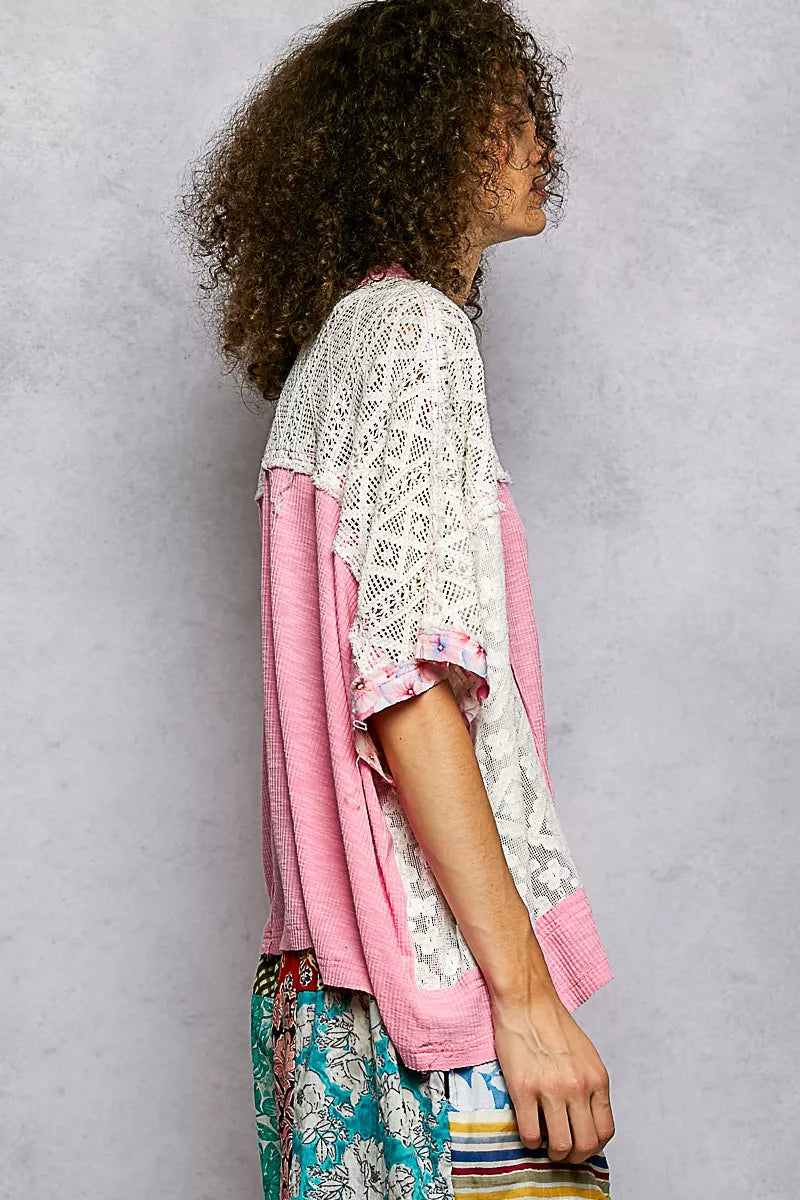 POL Floral Patchwork Lace Accent Blouse on Simply Obsessed