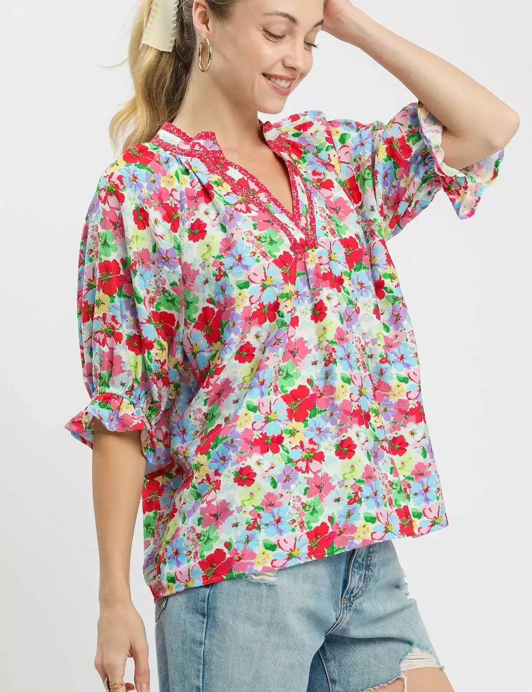 UMGEE Mix Floral Print Ruffle Top. **DEBUT SALE** on Simply Obsessed