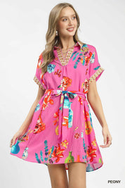 UMGEE Floral Print Mini Dress with Belt on Simply Obsessed