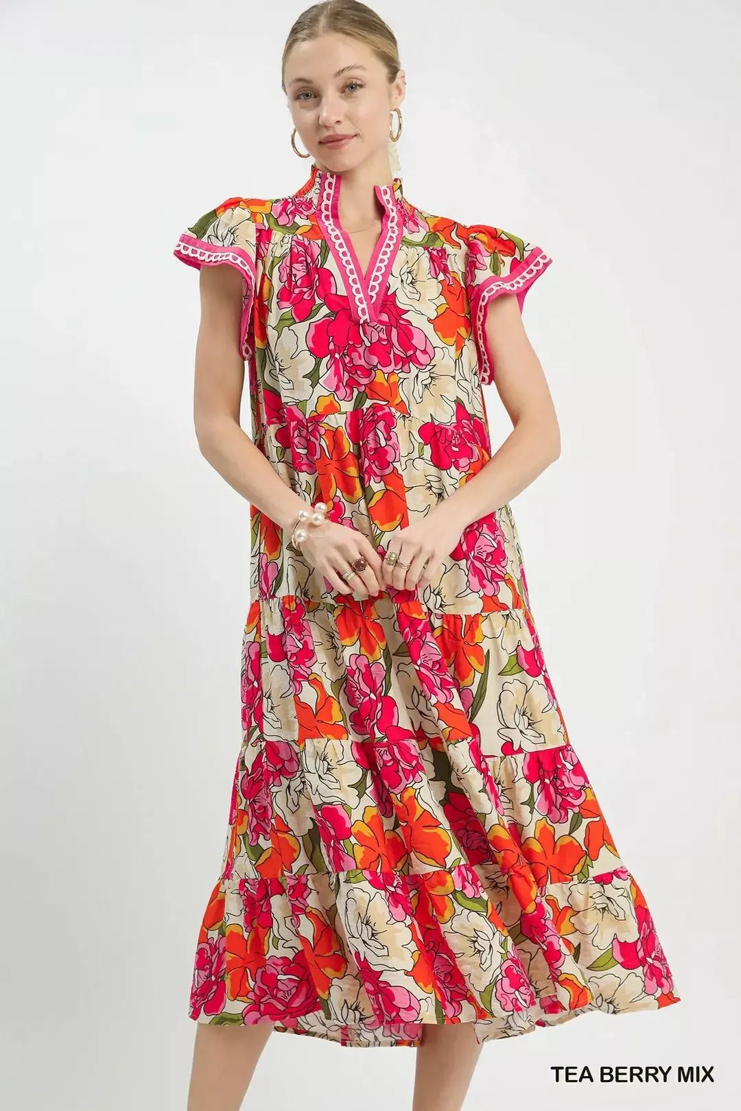 UMGEE Mix Bold Floral Tiered Midi Dress on Simply Obsessed